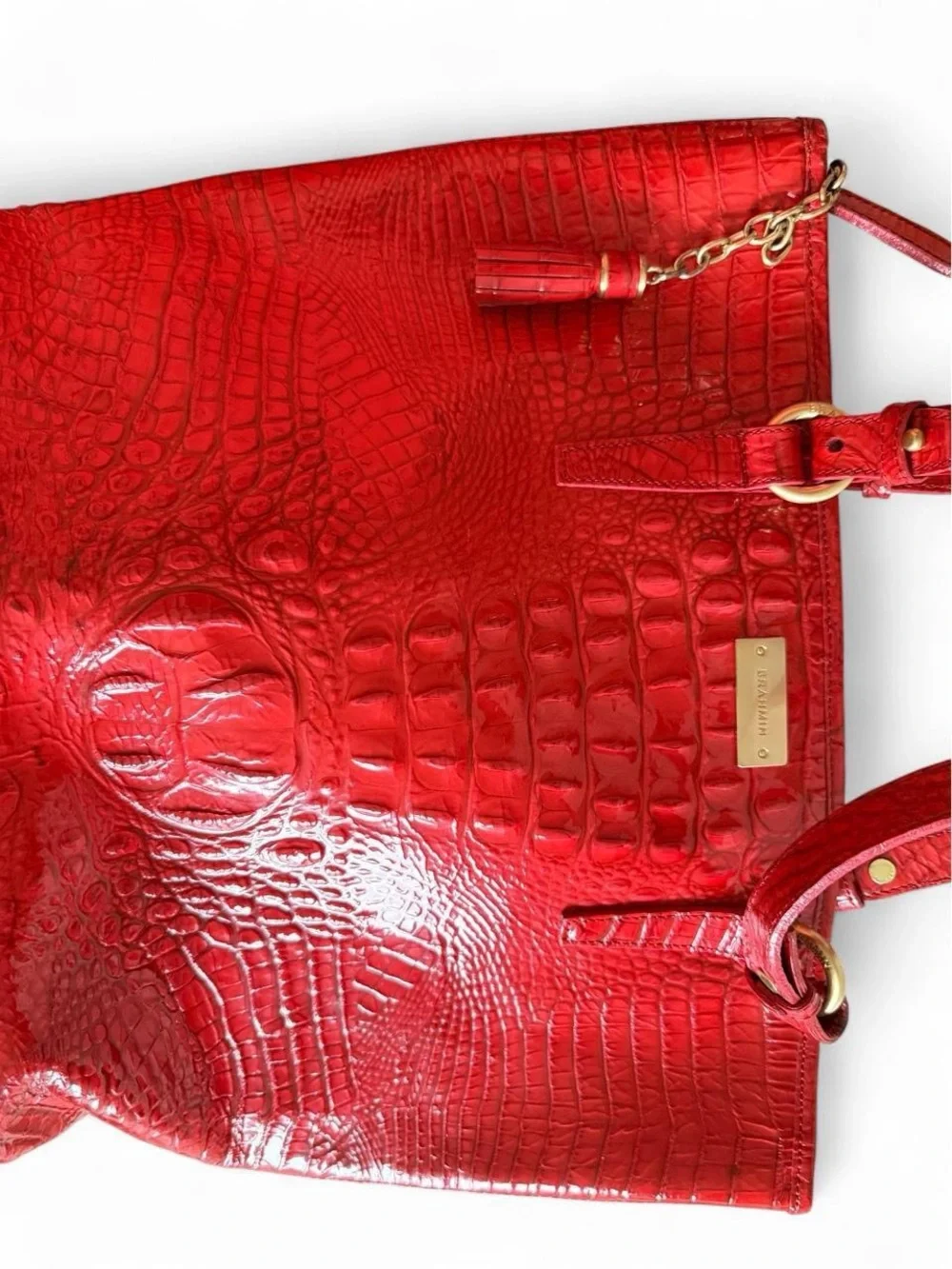 BRAHMIN Asher Red Croc-Embossed Tote Bag